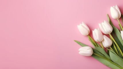 Stunning arrangement of pink and white tulips on soft pink background for spring festivities © sorin