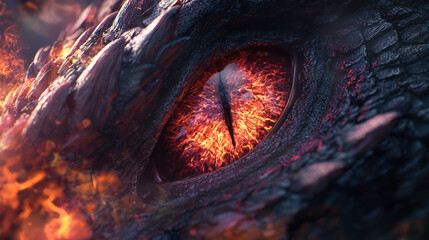 Captivating Close-Up of a Mythical Dragon Eye Revealing Fiery Texture and Intense Details Symbolizing Power, Mystery, and Fantasy in High-Quality Digital Art