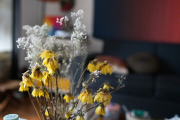 dead nature of yellow flower decoration