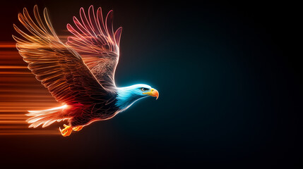 Fototapeta premium Neon glow eagle with wings spread