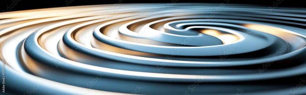 Poster Unique Spiral Design of Metal Elements Creating a Dynamic Round Structure With Reflective Qualities