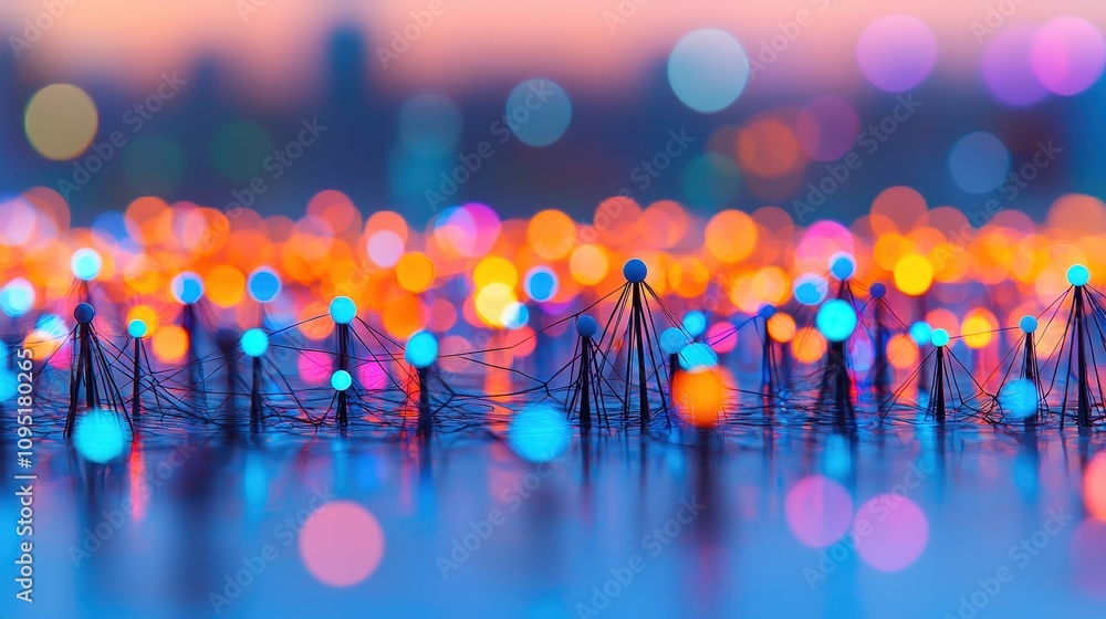 Poster abstract network connection colorful nodes links technology background