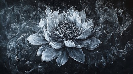 A Single White Flower in a Black and White Abstract Background