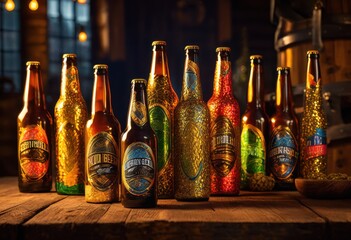 exploring captivating beer bottle designs featuring vibrant labels full colorful patterns eye catching graphics, style, artwork, vibrancy, craft, brewery