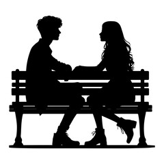 Couple sitting closely on a park bench vector on white background.