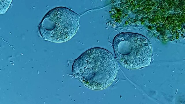 Movement of protozoa in water DIC under microscope 