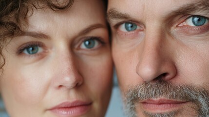 Close-up portrait of a mature man and woman with blue eyes