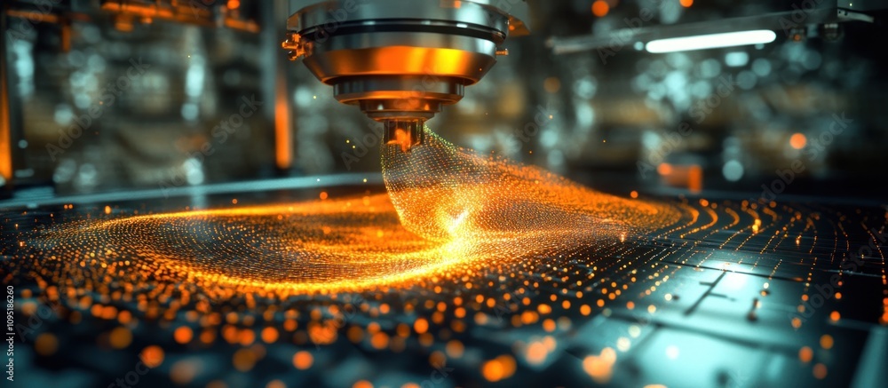 Aufkleber futuristic machine processing glowing particles on a circuit board.