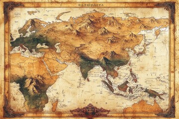 Ancient World Map Detailed Vintage Style Illustration