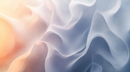 Abstract flowing fabric-like shapes in gradient tones of blue, white, and peach