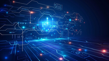 Obraz premium Blue background with glowing lines and blocks for technology concept vector presentation design template. Abstract blue gradient background vector illustration, high-resolution photography, in the sty