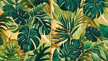 Background luxury leaf pattern texture design line summer gold nature monster fabric golden leaves.