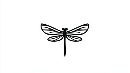 Minimalistic Black Dragonfly Illustration with Elegant Lines on White Background Suitable for Nature-Themed Designs, Art Projects, and Educational Purposes