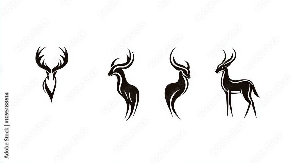 Poster elegant and artistic illustrations of deer and antelope with stylized features and unique designs su