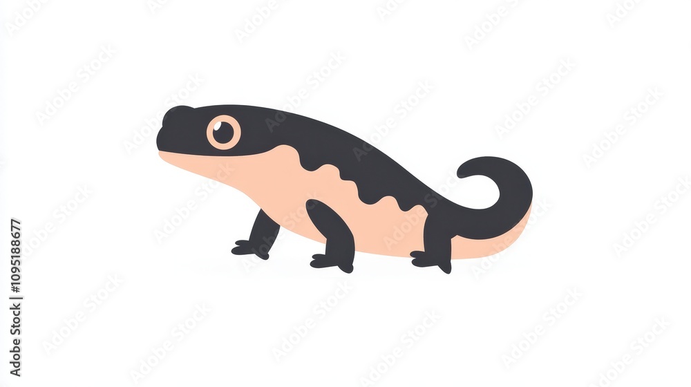 Poster charming illustration of a colorful cartoon salamander with distinctive patterns and playful express