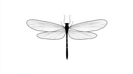 Intricate Outline of a Dragonfly on White Background, Showcasing Delicate Wings and Fine Details in a Minimalistic Style, Perfect for Nature and Art Projects