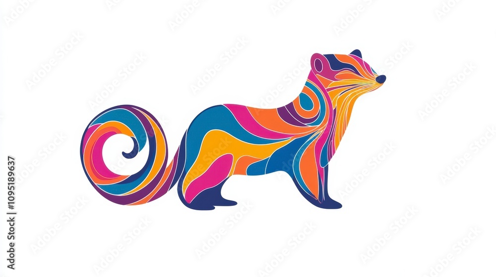 Poster colorful abstract illustration of a fox with swirling patterns representing vibrancy and nature, per