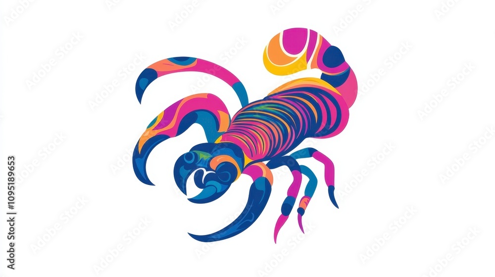 Aufkleber vibrant and colorful artistic representation of a scorpion in bold swirls and patterns with a contem