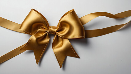 Fototapeta premium Light Yellow Gift Ribbon with a Bow on a white Background. Festive Template for Holidays and Celebrations