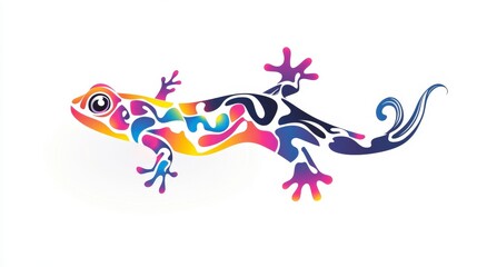 Fototapeta premium Colorful Artwork of a Stylized Lizard with Vibrant Patterns Against a White Background for Decorative and Artistic Applications
