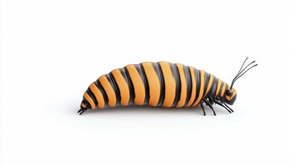 Colorful cartoon caterpillar illustration with black stripes and playful design, perfect for children's books or educational materials about insects and nature