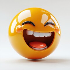 Happy Orange Emoticon Laughs Widely Showing Teeth