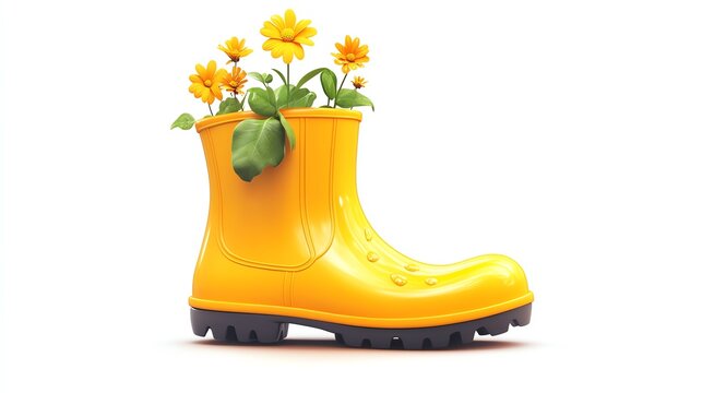 yellow boot with flowers on white background clip art preview