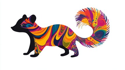 Colorful and Vibrant Abstract Illustration of a Squirrel with Swirling Patterns and Bright Colors for Creative and Artistic Uses