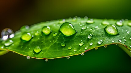 Dew Drops Glistening on a Green Leaf