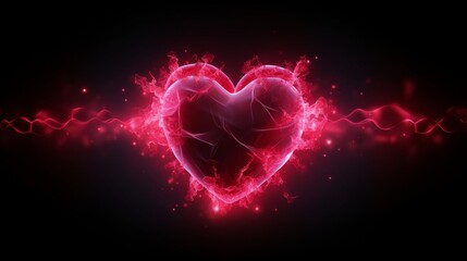 Glowing heart shape with pulsating ecg line on dark background symbolizing life and vitality