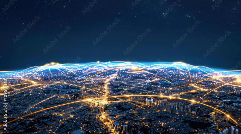 Poster exploring the luminescent landscape of abstract cellular connectivity high-tech data streams visuali