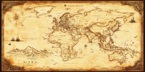 Obraz premium Ancient World Map Detailed Vintage Style Illustration