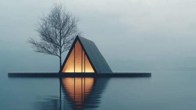 Minimalist Lake House Tranquil A Frame Cabin Reflection