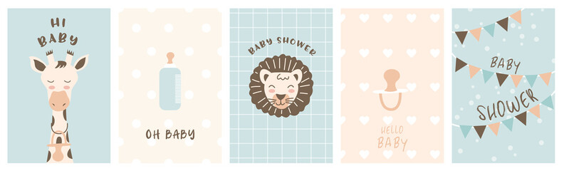 Set of baby shower invitations cards, poster, greeting, template