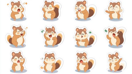 Adorable Cartoon Squirrel Stickers Collection Featuring Playful Emotions and Fun Activities, Perfect for Kids' Crafts, Digital Designs, and Social Media Use