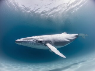 Obraz premium Blue whale is swimming gracefully through the deep blue water.