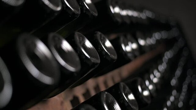 Botellas de vino tinto estibadas en cava 