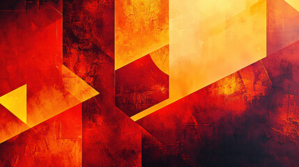 Ethereal Landscape with Fiery Geometric Shapes in Red, Orange, and Yellow Palette, Featuring Backlit Elements in High-Resolution Art Style