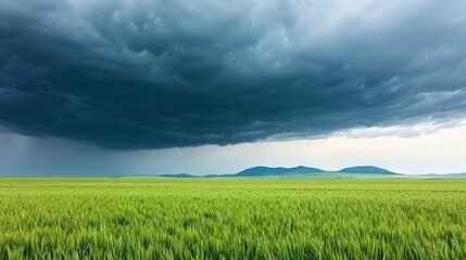 Fototapeta premium Dramatic Storm Clouds over Lush Green Field Nature Landscape