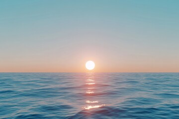 Serene sunset over calm ocean waters, evoking tranquility and beauty.