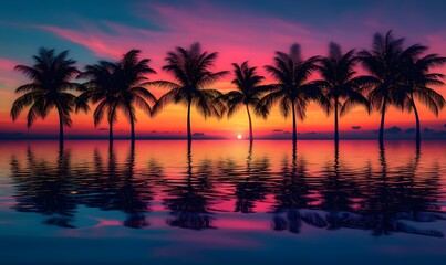 Colorful Twilight Reflection, Create an image where the sunset&rsquo;s colors are reflected on the water&rsquo;s surface