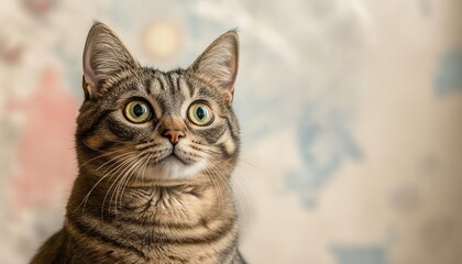 Cat staring intensely with blank thought bubble, ideal for meme text, animal meme template, humorous