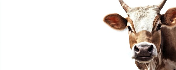 Cow chewing with blank space for laidback caption, animal meme template, country charm