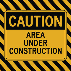 A yellow caution sign with black stripes, saying 