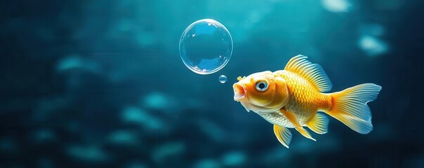 Fish blowing bubbles with blank speech bubble, perfect for underwater joke, animal meme template, bubbly