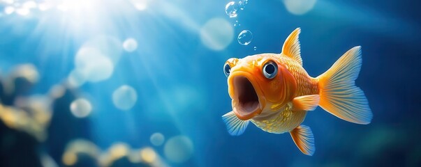 Fish with wide eyes and blank thought bubble, perfect for a shocked caption, meme template, aquatic humor