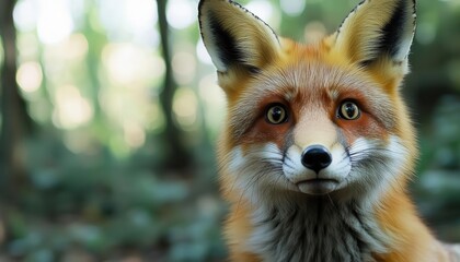 Fototapeta premium Fox with curious look and blank area for snarky caption, funny meme graphic, woodland humor