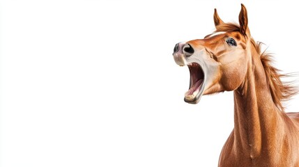 Horse neighing with blank space for custom text overlay, animal joke graphic, playful