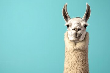 Llama with goofy expression and central blank space, ready for funny text overlay, joke meme graphic, comical look