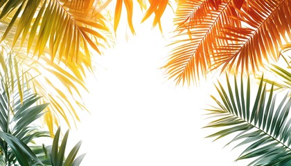 Artistic palm fronds, gradient colors transitioning from green to amber, minimalistic white backdrop